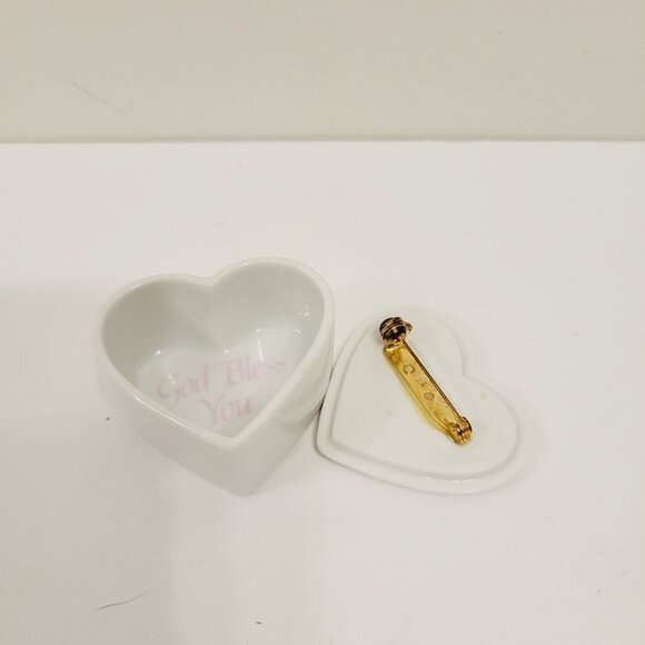 Vtg Ceramic Heart Shaped Gold Border Irises Mini Trinket Box Roman Inc Pin - Picture 2 of 5